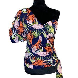 Lulumari Tropical Print One Shoulder Top - Size Medium